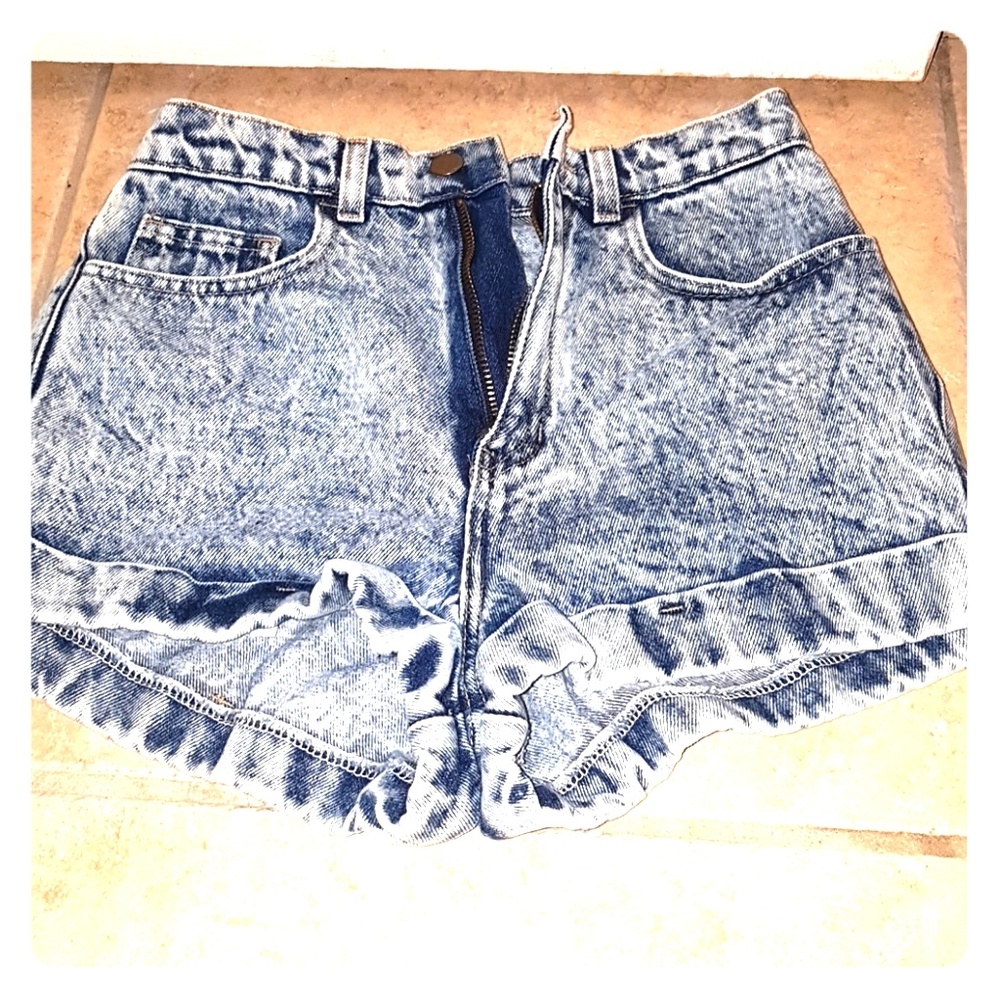 American apparel high waist acid wash denim shorts